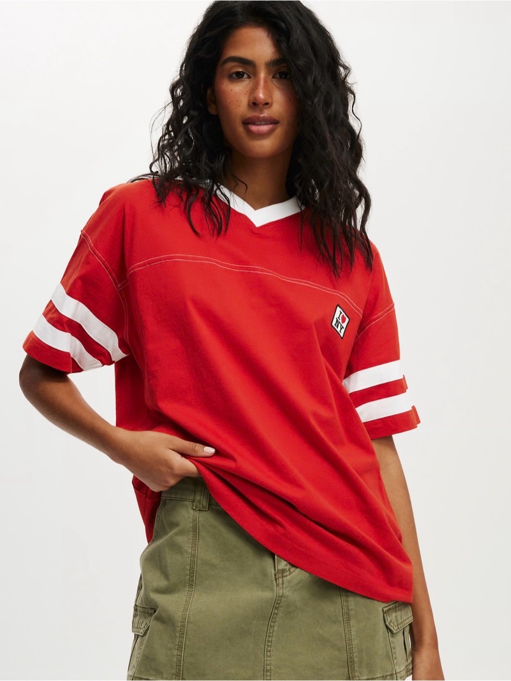 Cotton On Red V Neck Oversized Graphic Tee